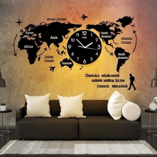 World Map Wooden Wall Clock -Large