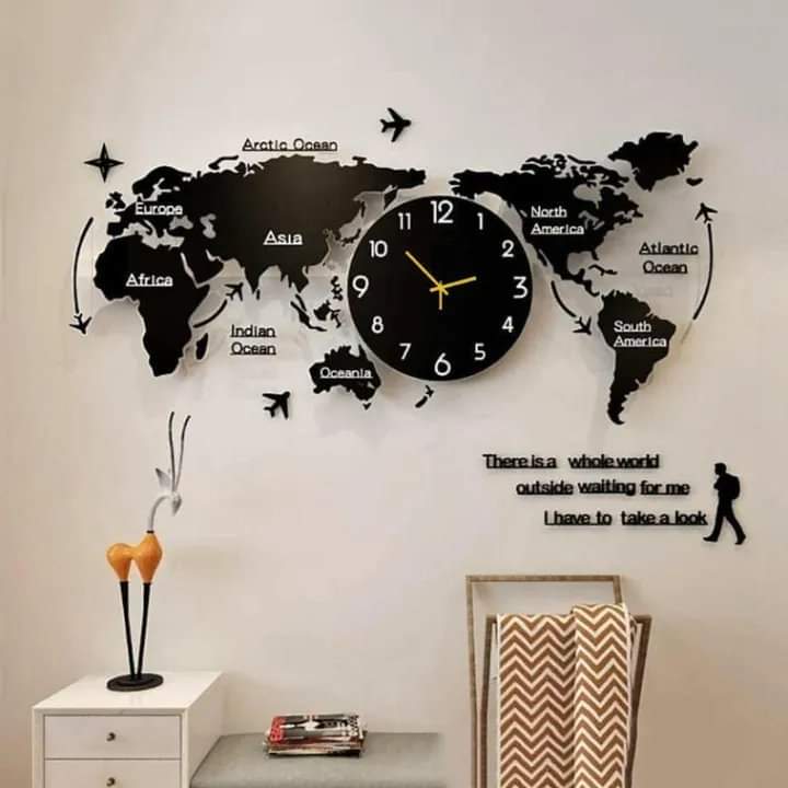 World Map Wooden Wall Clock -Large